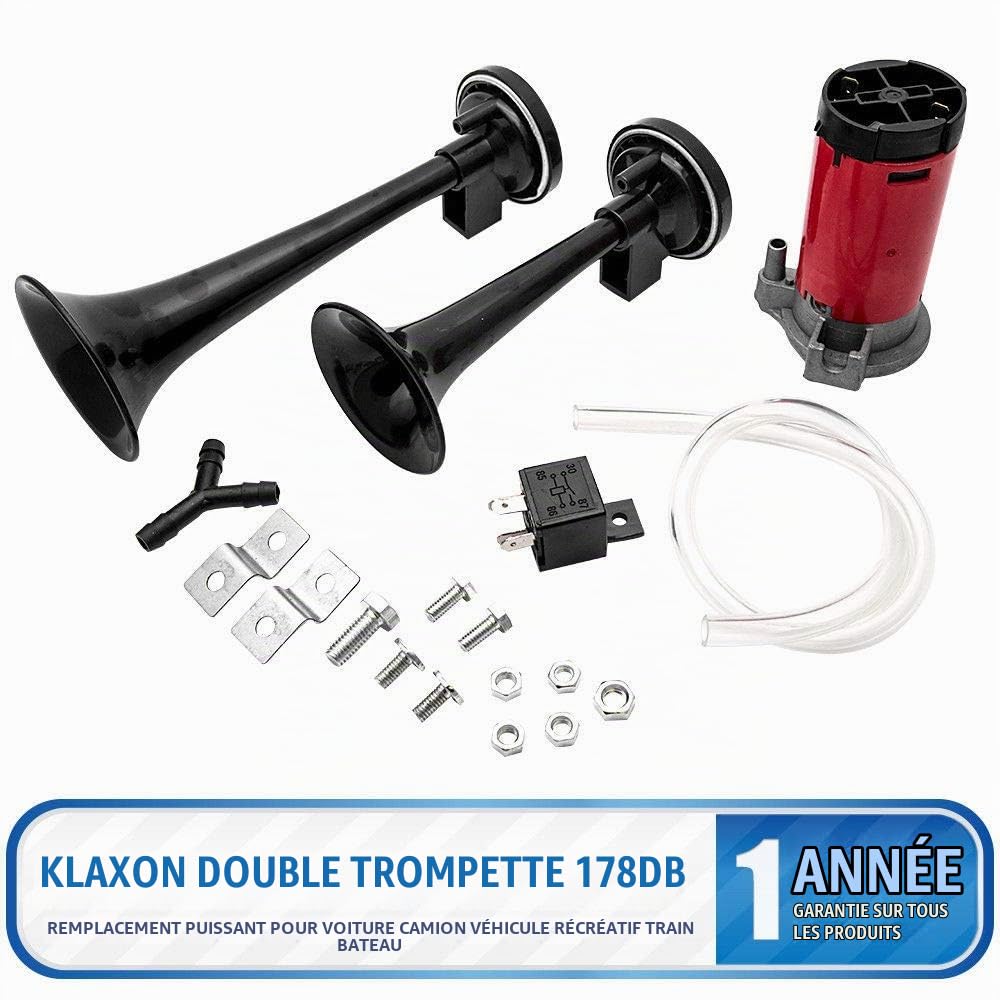 Klaxon à Air double trompette Riloer 12V 178dB Kit de klaxon de voiture à double tonalité pompe électrique universelle à son de Train Super fort