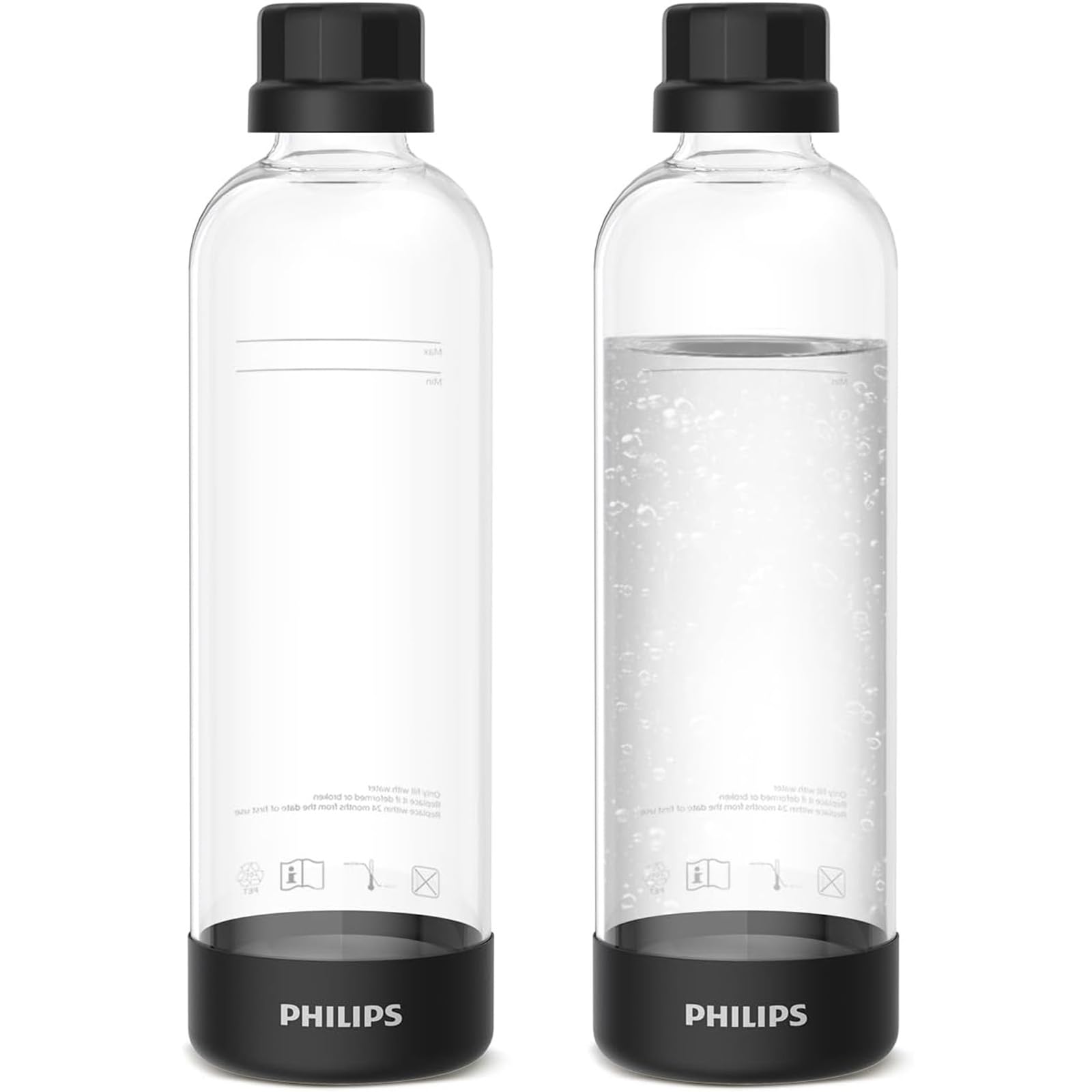 Philips Carbonating Bottles ADD910BK/37, 1L Sparkling Water Bottles, 2 Pack
