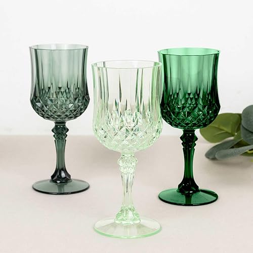 Miniatura 8 de Efavormart - Paquete de 12 copas de vino de plástico reutilizables de corte de cristal verde, copas de cóctel inastillables, 8 onzas