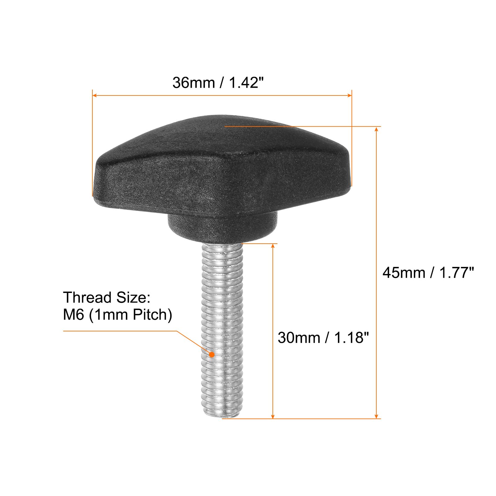 QUARKZMAN 4pz Manopole a T Con Viti a Testa Alare M6x30mm - Plastica Filettatura Maschio Standard, Maniglie Serraggio a Mano, Vite a Testa Zigrinata, Nero