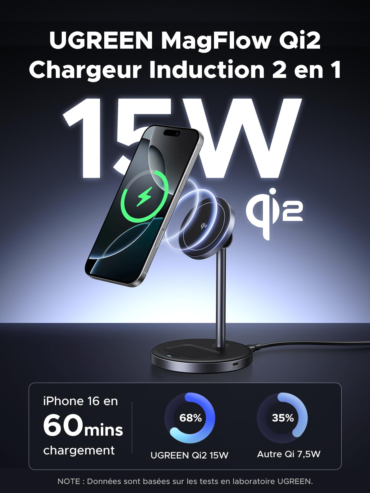 Native Union Voyage 2-in-1 magnetische draadloze oplader – opvouwbaar oplaadstation voor op reis voor iPhone Air, 17, AirPod, Apple Watch en meer, Qi2-gecertificeerd en MagSafe-compatibel tot 15 W