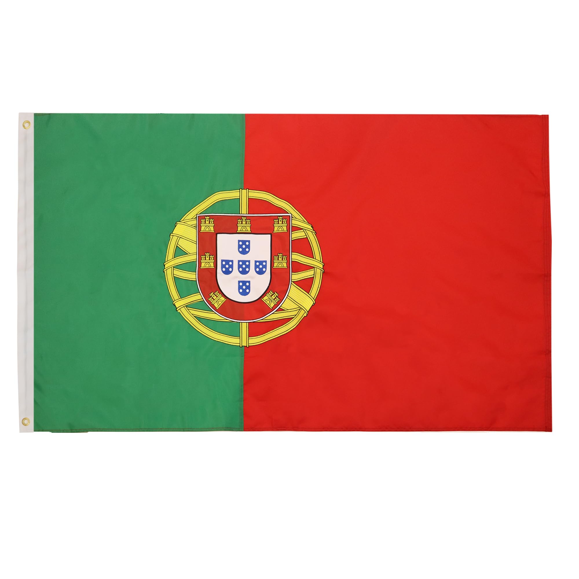 AZ FLAG, Portugal Flag Premium, 3x5 Ft, Embroidered Arms, For Outdoor, Portuguese Banner Nylon 20DD with Two Grommets