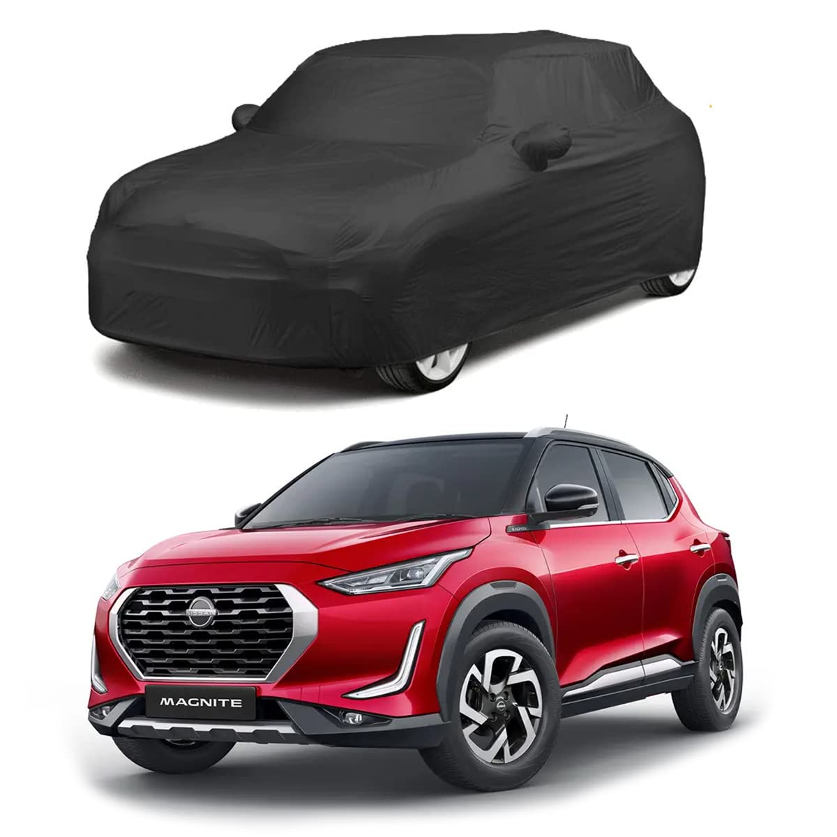 Waterproof Car Cover with 4 Wheel Straps, Mirror Pocket, Buckle Belt