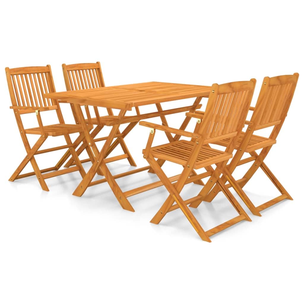 vidaXL Solid Acacia Wood Outdoor Dining Set 5 Piece Garden Folding Table Chair