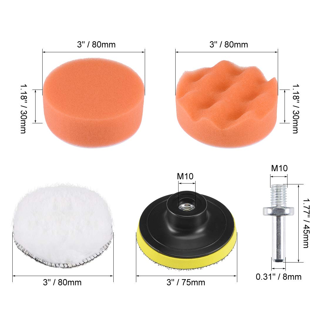 Uxcell 10-Piece Foam Polishing Pad Kit - 3 Inch Drill Attachments For Buffing & Waxing