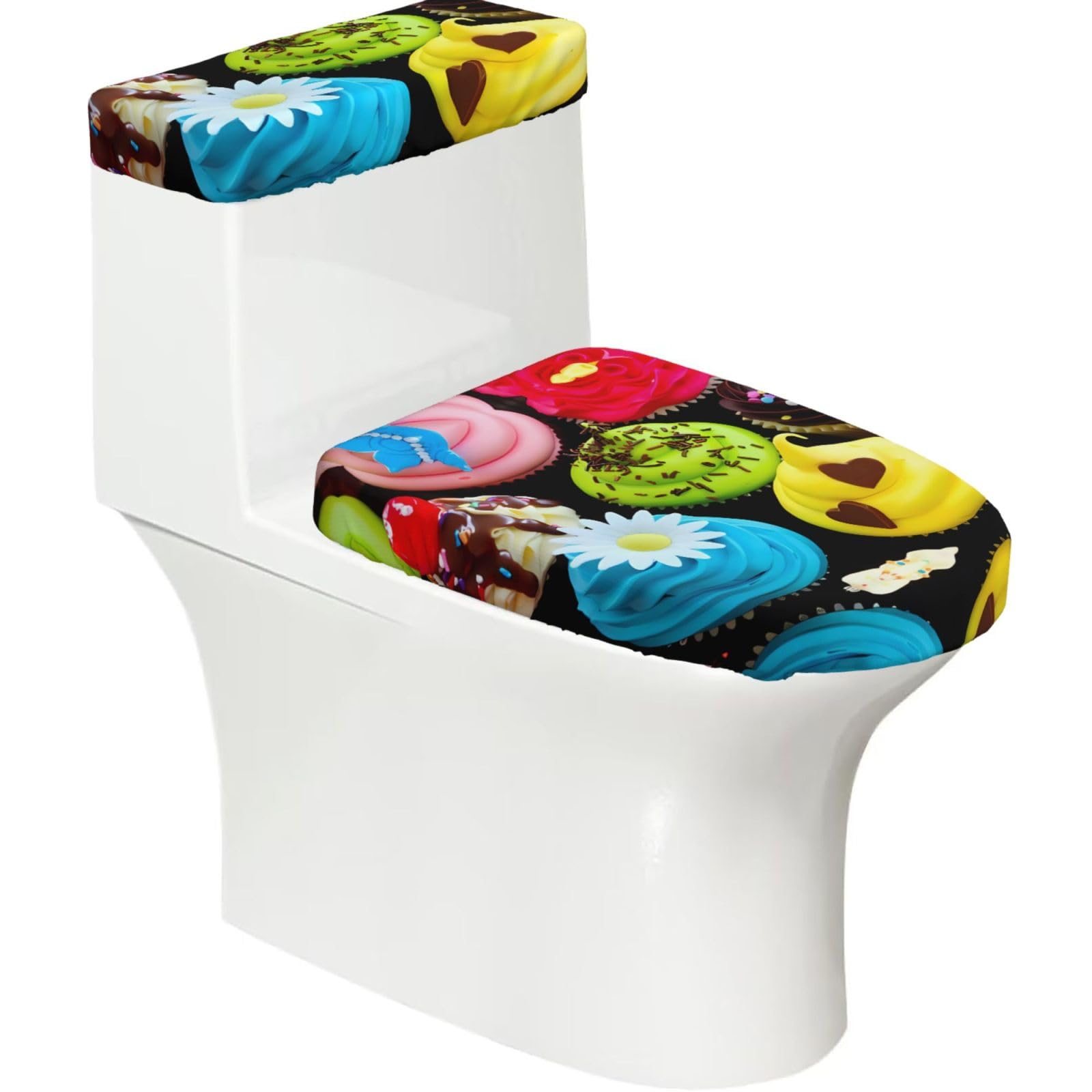 Mrowyc Black Cupcake Printed Toilet Seat Set - Set Of 2 - Universal Toilet Seat Cover - Housewarming Birthday Christmas Gift