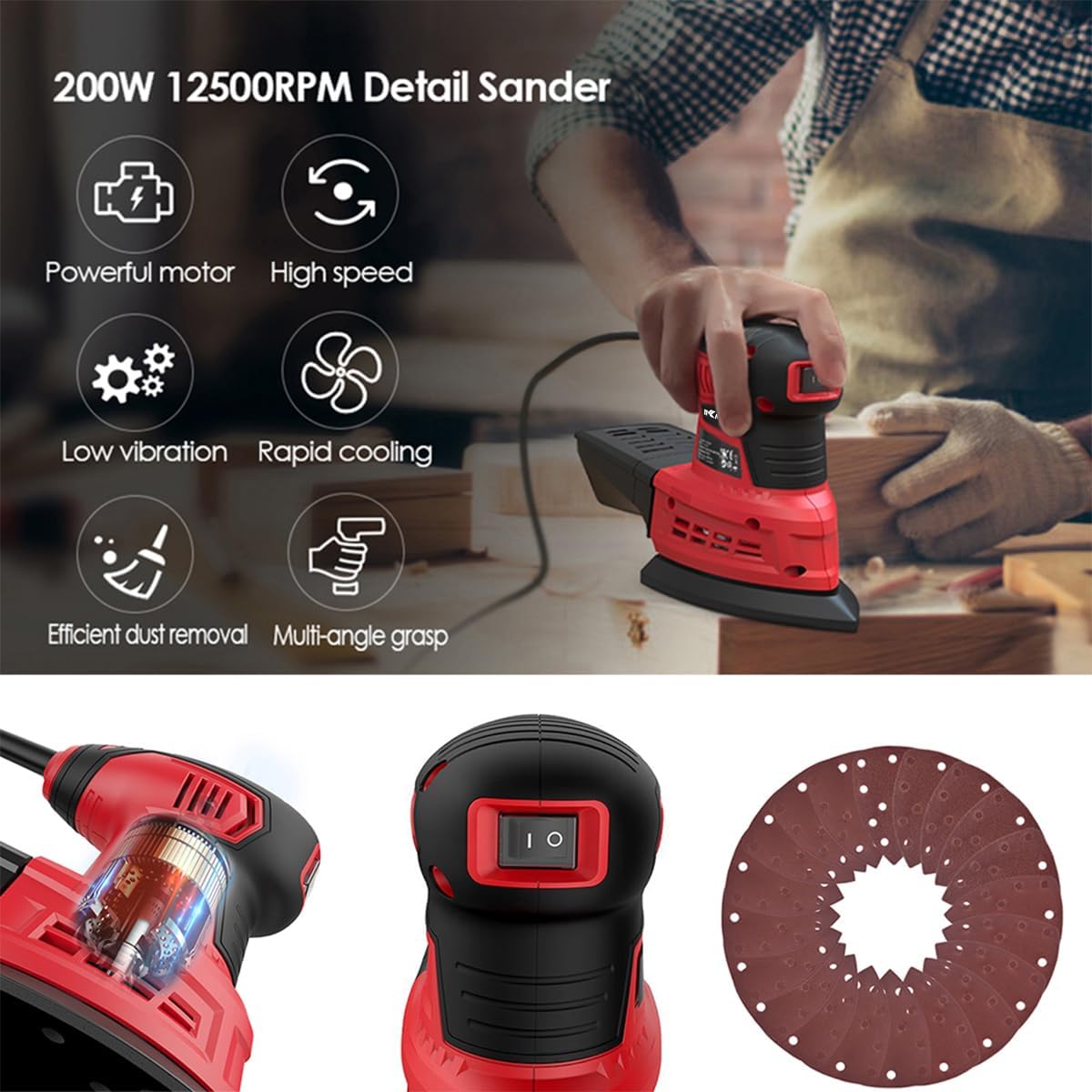 Irfora Detail Sander,200W Detail Grinding Hine Wired Rat Sander Detail Sander
