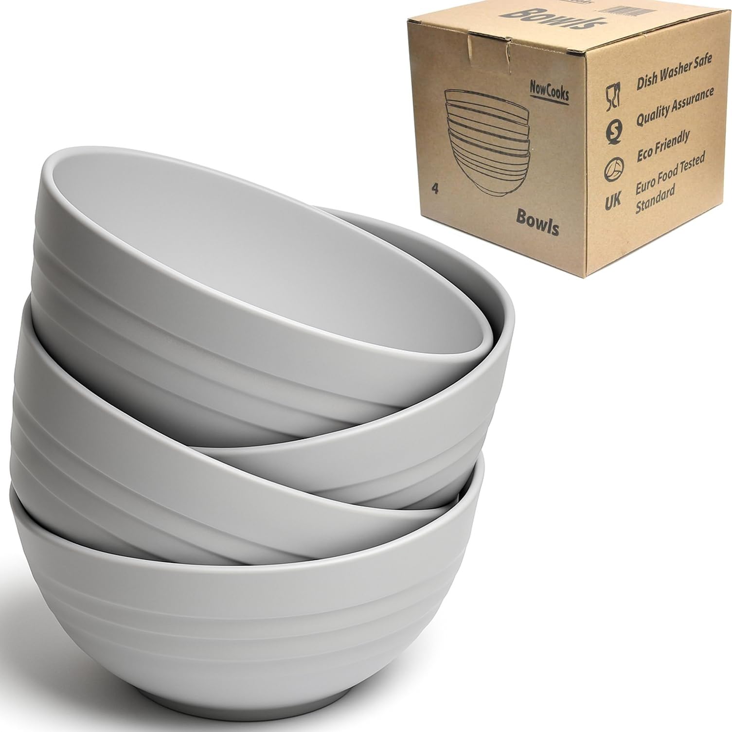 Unbreakable Plastic Cereal Bowls – Set of 4 | EU Food Safe Certified, BPA-Free, Lightweight, Microwave & Dishwasher Safe | Ideal for Salad, Noodles, Snacks, Parties (Grey, Single)