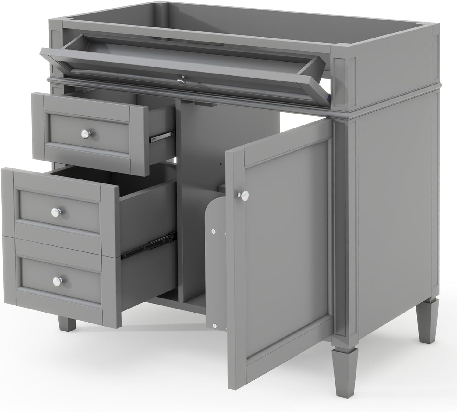 36" Gray Solid Wood Freestanding Bathroom Vanity with Drawers