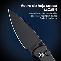 Vista 2 de CIVIVI Cuchillo Plegable de Bolsillo - Cuchillo con Bloqueo de Botón con Abridor de Pulgar para EDC, Hoja 14C28N de 2.98", Mango de Aluminio