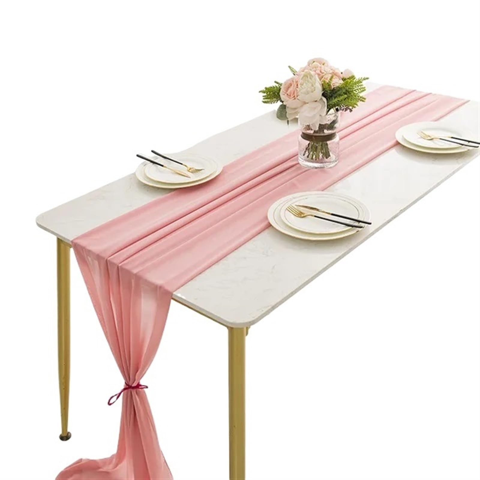 Chemin de table mousseline rose pour votre décoration de table Saint-Valentin