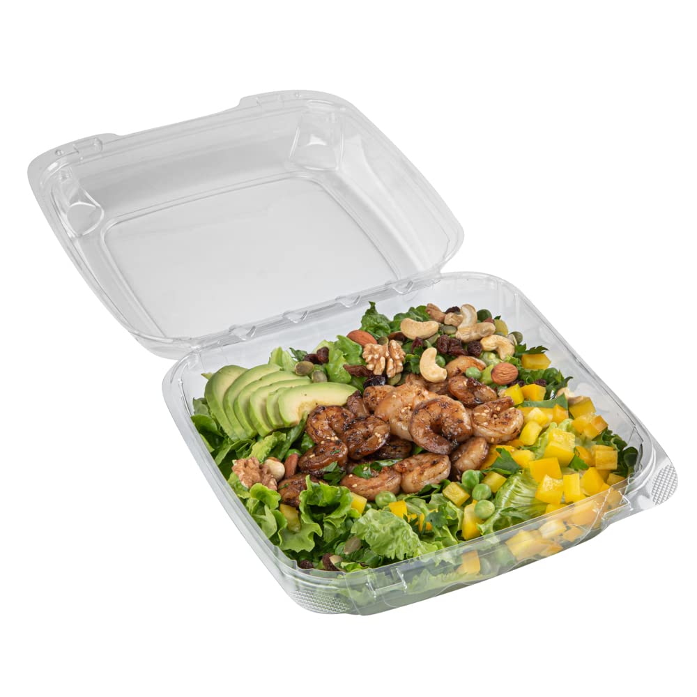 Restaurantware Thermo Tek - Contenedores de 1,295.6 g, 100 recipientes antivaho para llevar, congelables, rectangulares, de plástico transparente, desechables