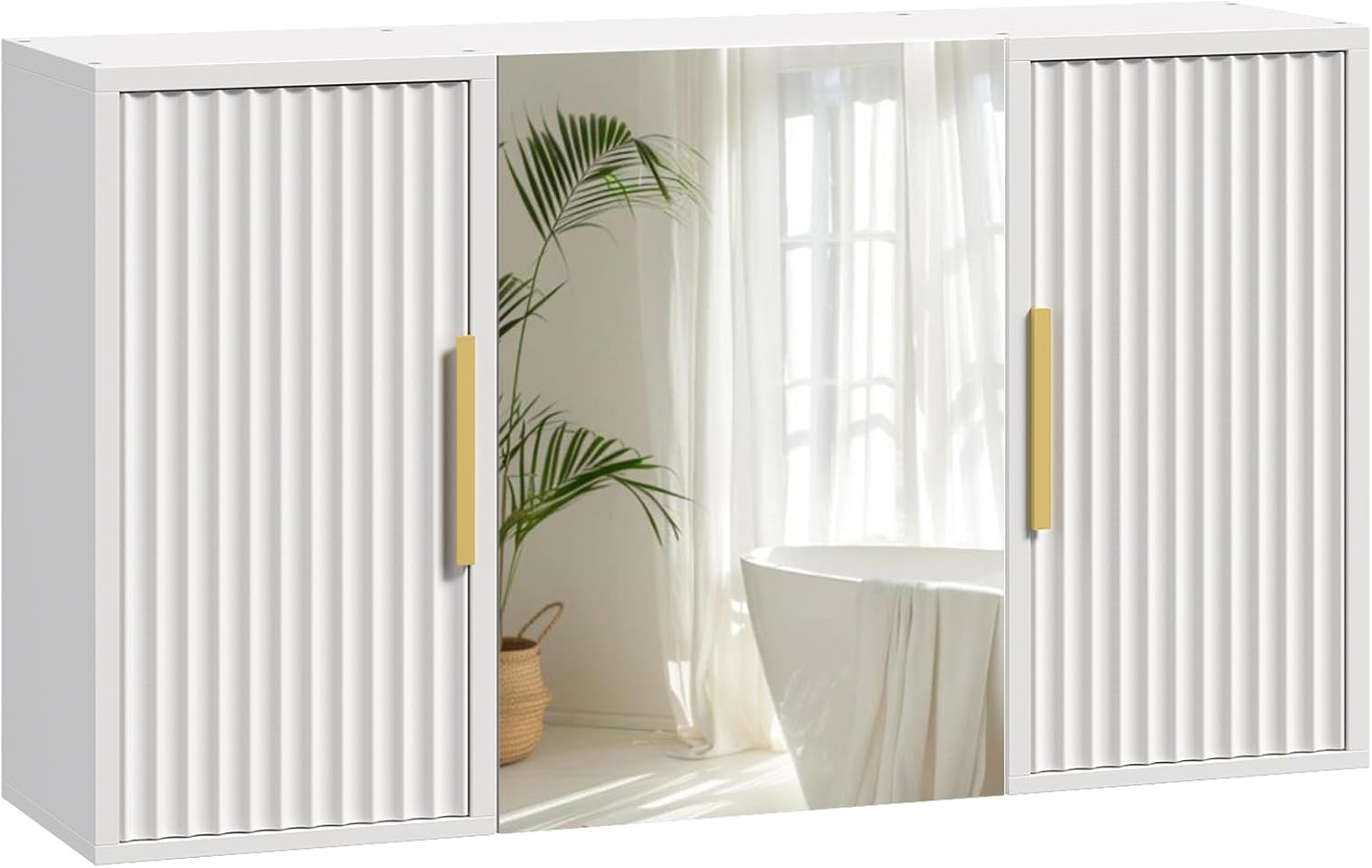 Bathroom Wall Cabinet with Mirror, Medicine Cabinet Mirror, Wall Mounted Medicine Cabinet, Mirrored Door Over The Toilet Storage, for Laundry Room, Bedroom, Camper, Hallway, White