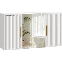 YATINEY Bathroom Wall Cabinet with Mirror, Medicine Cabinet Mirror, Wall Mounted Medicine Cabinet, Mirrored Door Over The Toilet Storage, for Laundry Room, Bedroom, Camper, Hallway, White