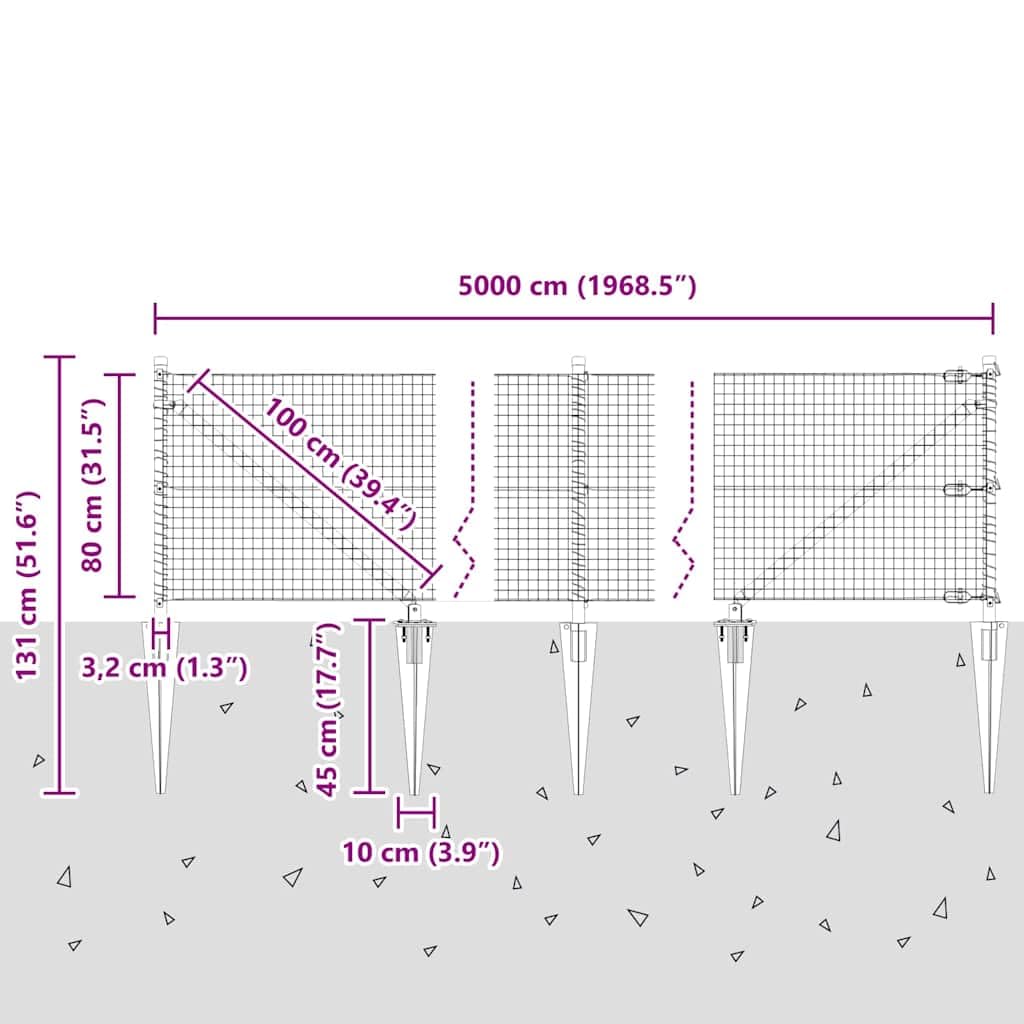 vidaXL Recinzione in rete saldata con punte 50 x 0,8 m Grigio Rete
