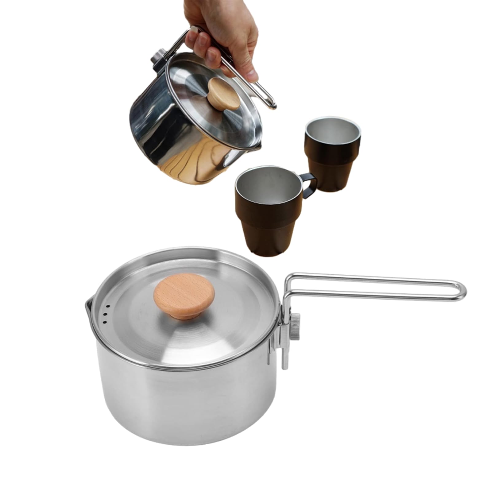 Topyond Camping Pot Cookware, Stainless Steel Kettle with Lid and Removable Handle, Lightweight Outdoor Camping Kettle, Easy Clean Camp Boiling Pot, for Hiking, Backpacking Picnics