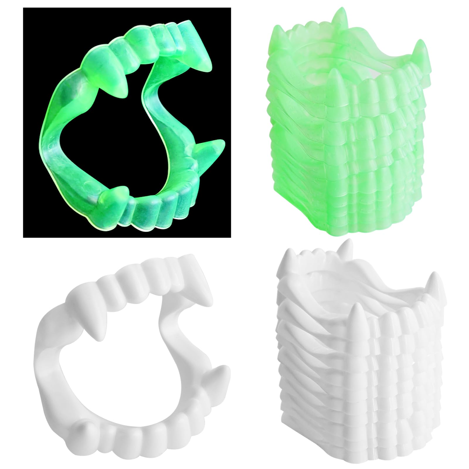 Moonlight Miles Vampire Teeth 20 Pack Soft PE Fake Vampire Fangs 10 White 10 Glow in the Dark Halloween Costume Cosplay Party Supplies