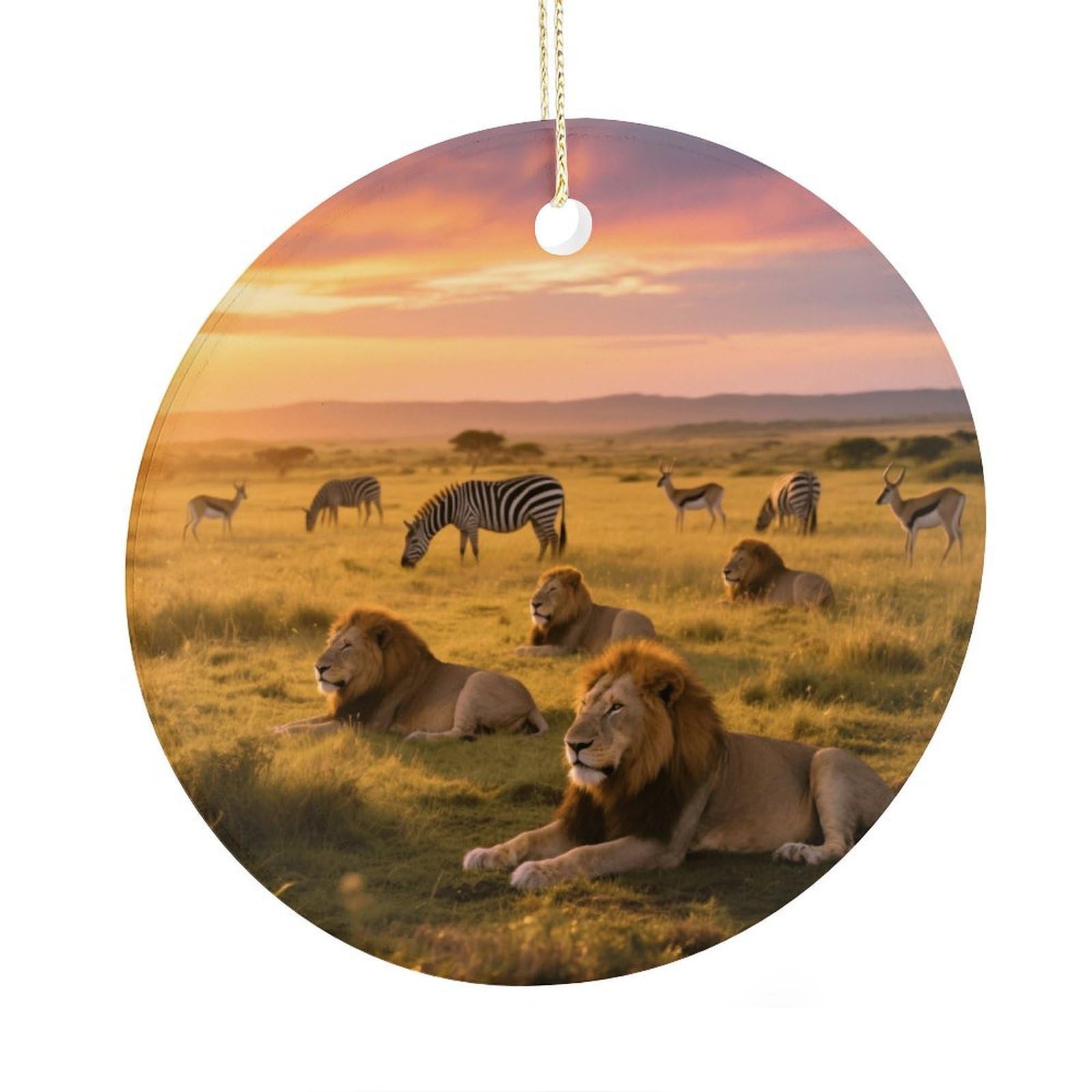Fekiloot Style Grassland Animals At Dusk Christmas Ornaments 2.9 Inch Round Ceramic Ornament Keepsake Thank You Gifts For Office, Room, Home - Holiday Present Ideas