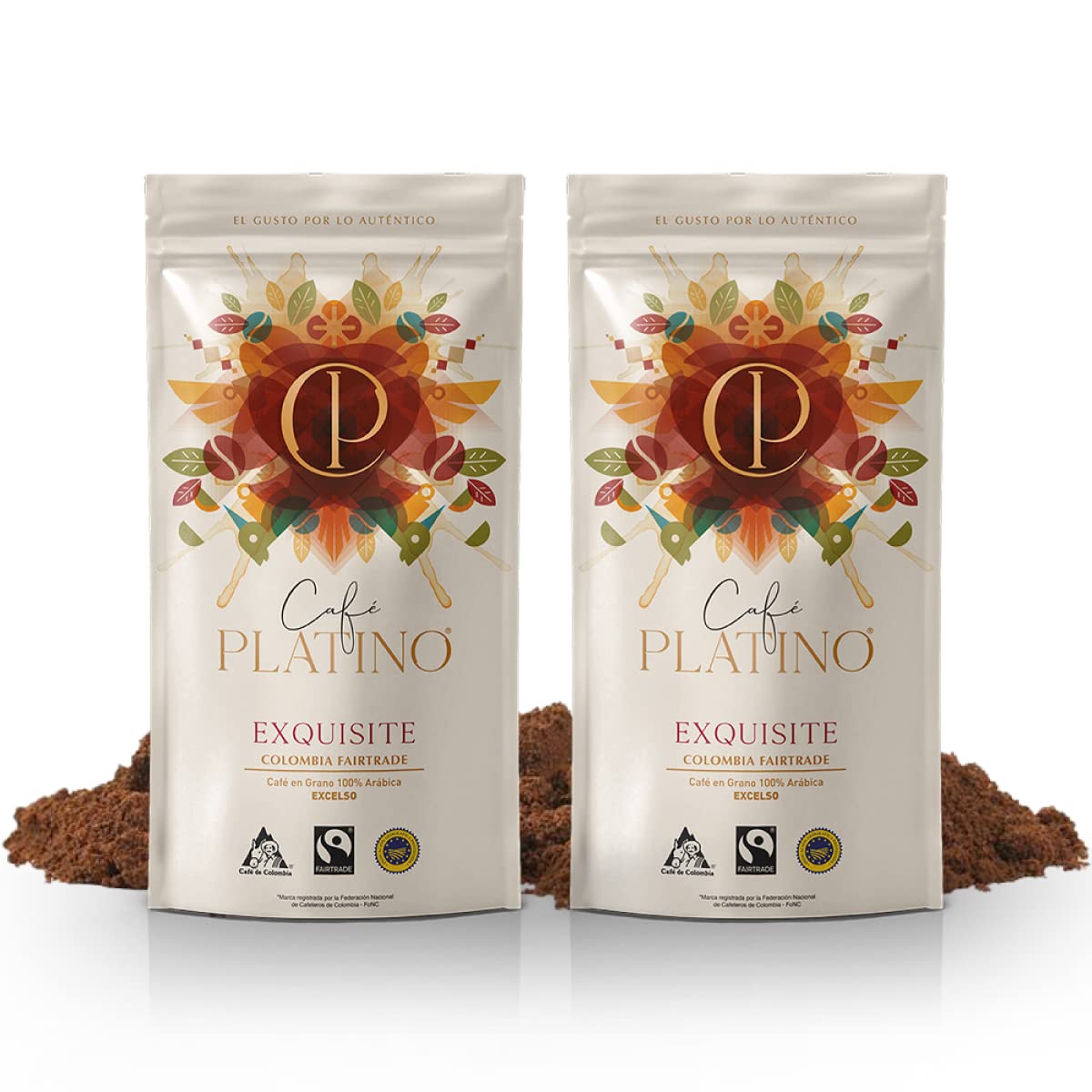 Café Platino Exquisite - Pack 2 sobres de 250g - Café Molido de Colombia Excelso Tostado - 100% Arábica - Fairtrade