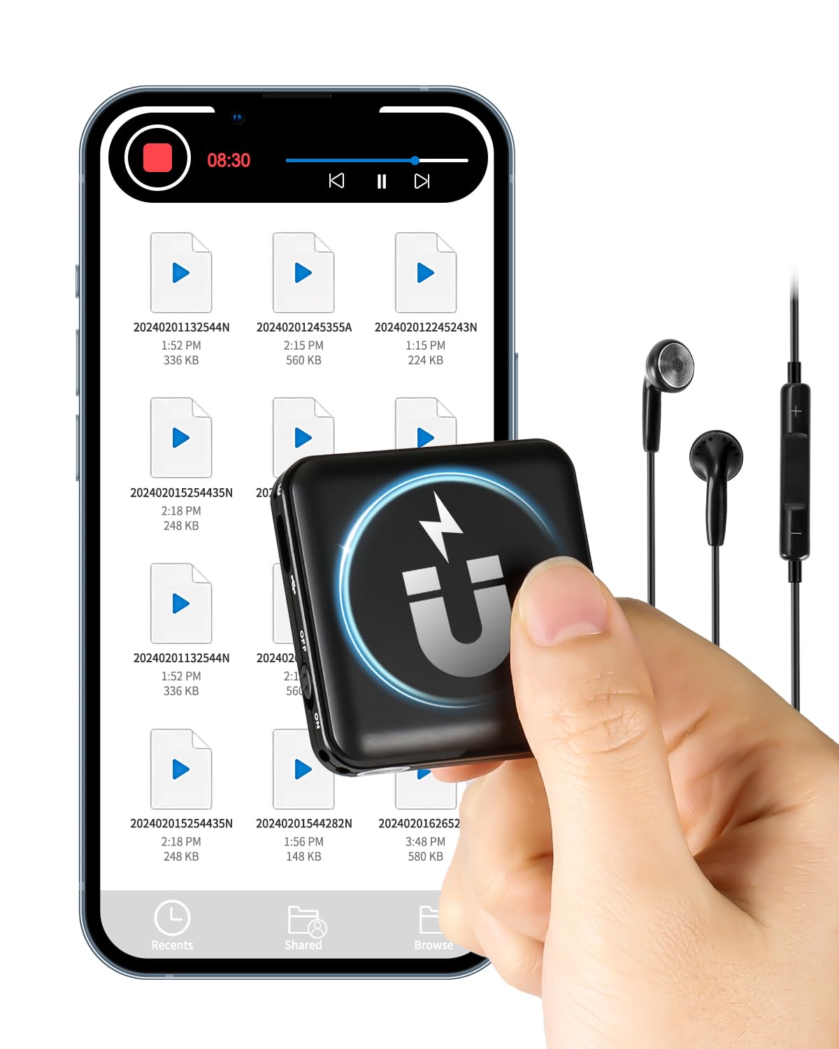 Magnetischer Mini Diktiergerät, 64 GB Aufnahmegerät mit Spracherkennung 160 Stunden Aufnahme, 1536kpbs Voice Recorder mit Rauschunterdrückung für Vorträge, Meetings, Interviews, Klasse (64GB)