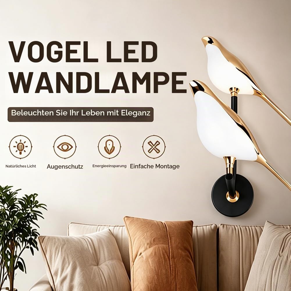 Nordic Vogel Wandlampe 4500K natürliches Licht moderne dekorative LED -Wandleuchte für Wohnzimmer Schlafzimmer