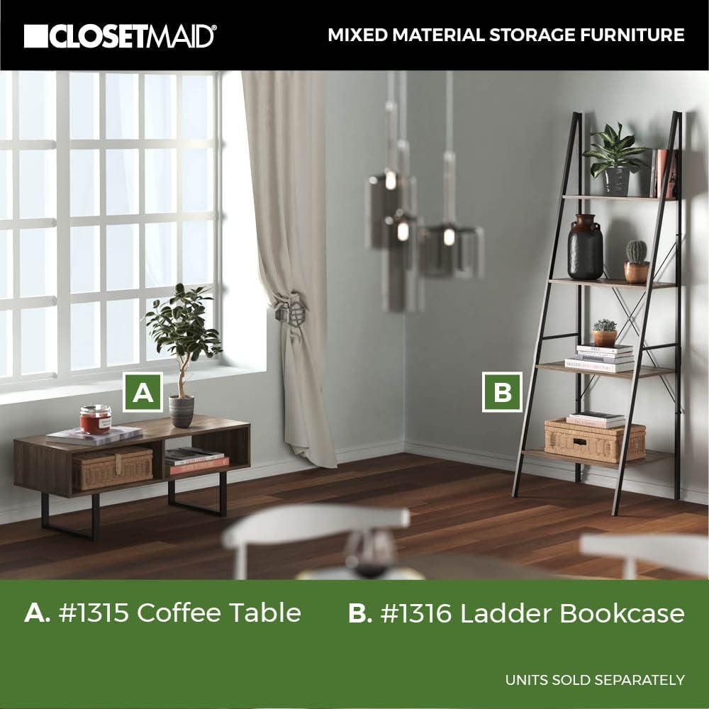 Weathered Gray 4-Tier Wood and Metal Ladder Shelf