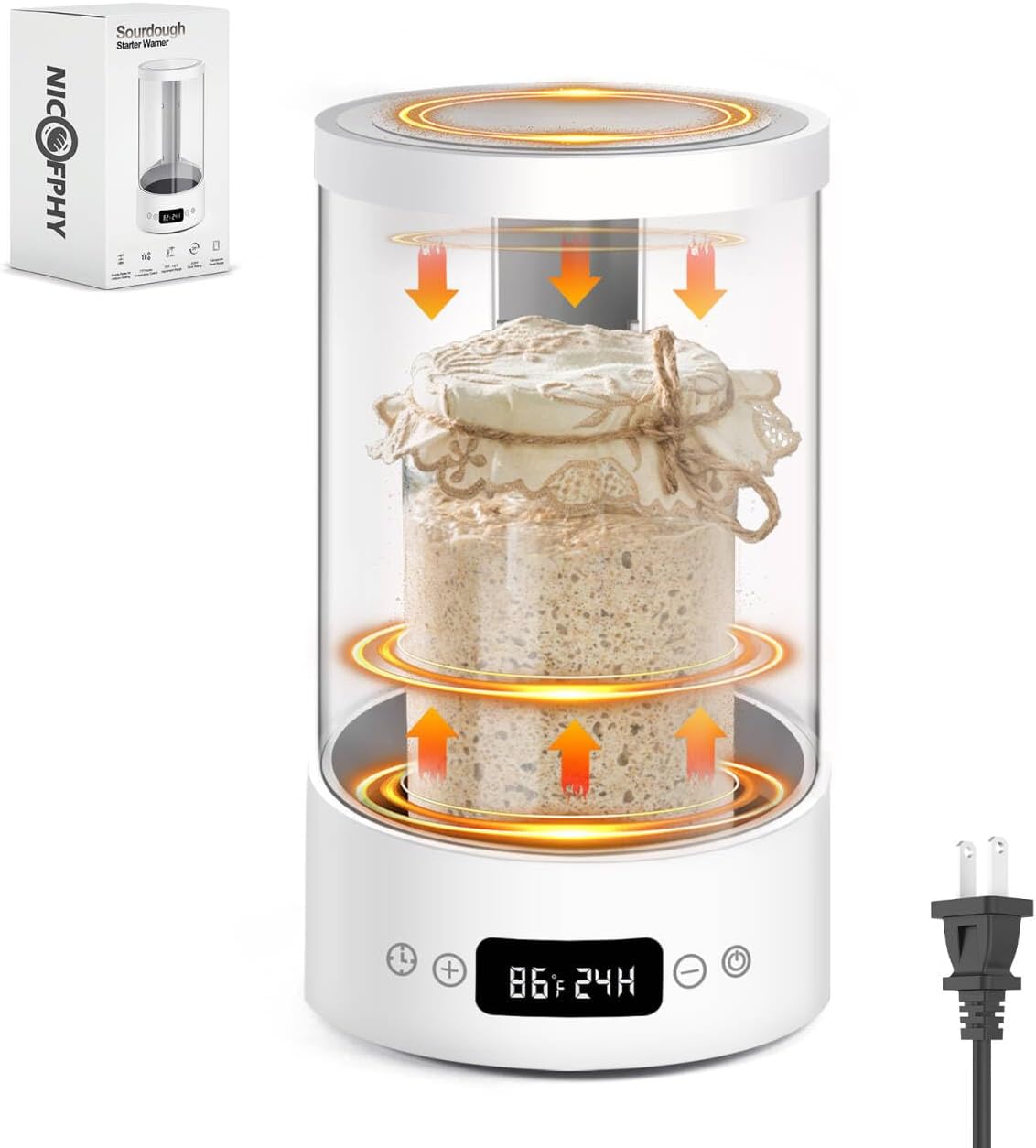 Sourdough Starter Warmer Home Incubator - Upgraded Sour Dough Warmer Box with Double Heating Plates and Warming Dome, 70-100°F Precise 1°F Thermostat, 24H Timer Fermentation Sourdough Heater Mat Tool