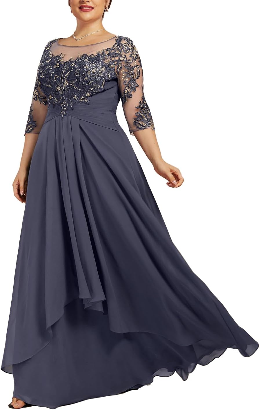 Women's Lace Applique Mother of The Bride Dress for Wedding 3/4 Sleeve Chiffon Formal Evening Dresses - Image 5