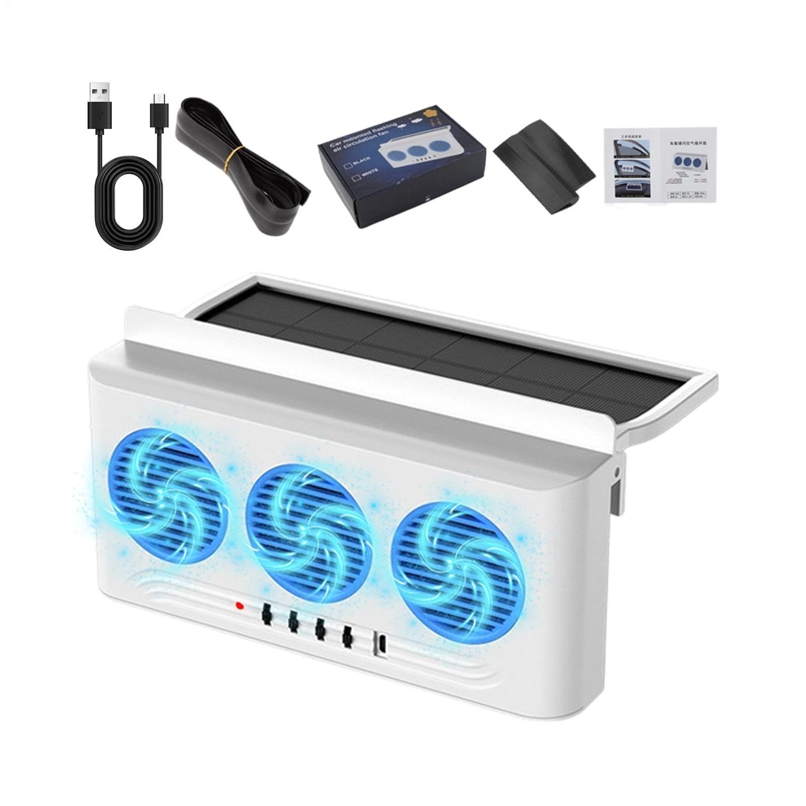 Car Solar Exhaust Fan - Window Ventilation Cooler for RV Highway Road Trips | Triple Outlet Design with Safety Energy Saving, Adjustable Speed for SUVs Trucks Daily Driving Comfort