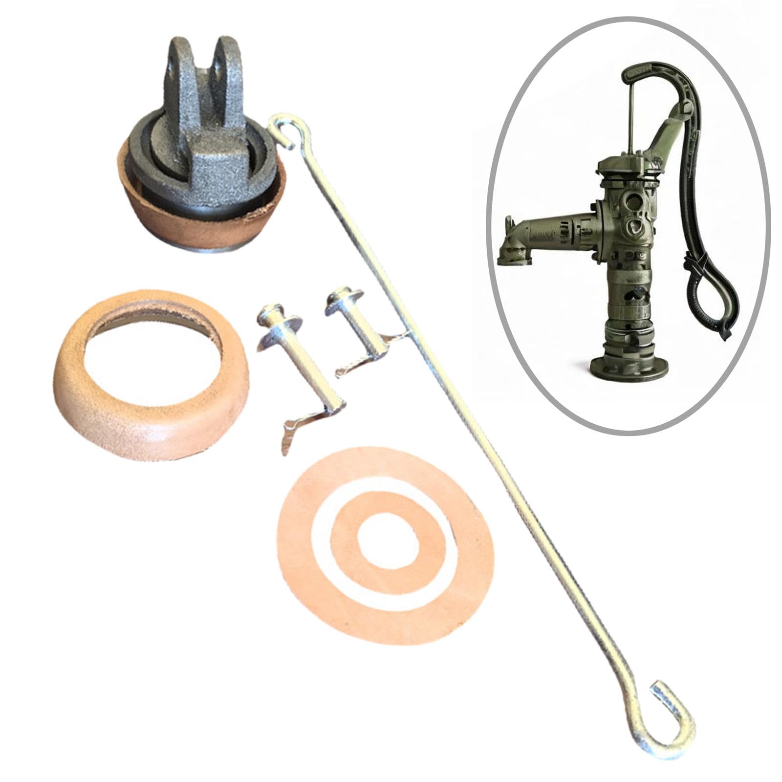 5 Piezas Pistón de Repuesto Kit para Bomba Manual Piezas con Vástago Galvanizado Anillo de Pistón Pasadores Y Arandelas Práctica Instalación Adecuado, Almohadilla de Cuero PU