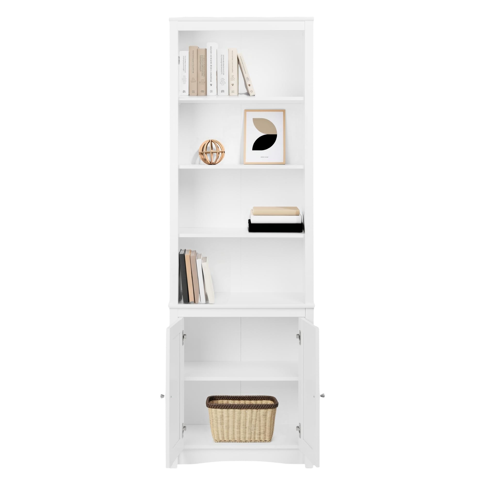 Prepac Sonoma Tall 6-Tier Bookcase 80"H with Doors & 2 Adjustable Shelves, White Storage Cabinet, Modern Display Cabinet, Bookshelf with Storage Shelves for Home Office, Living Room, Bedroom