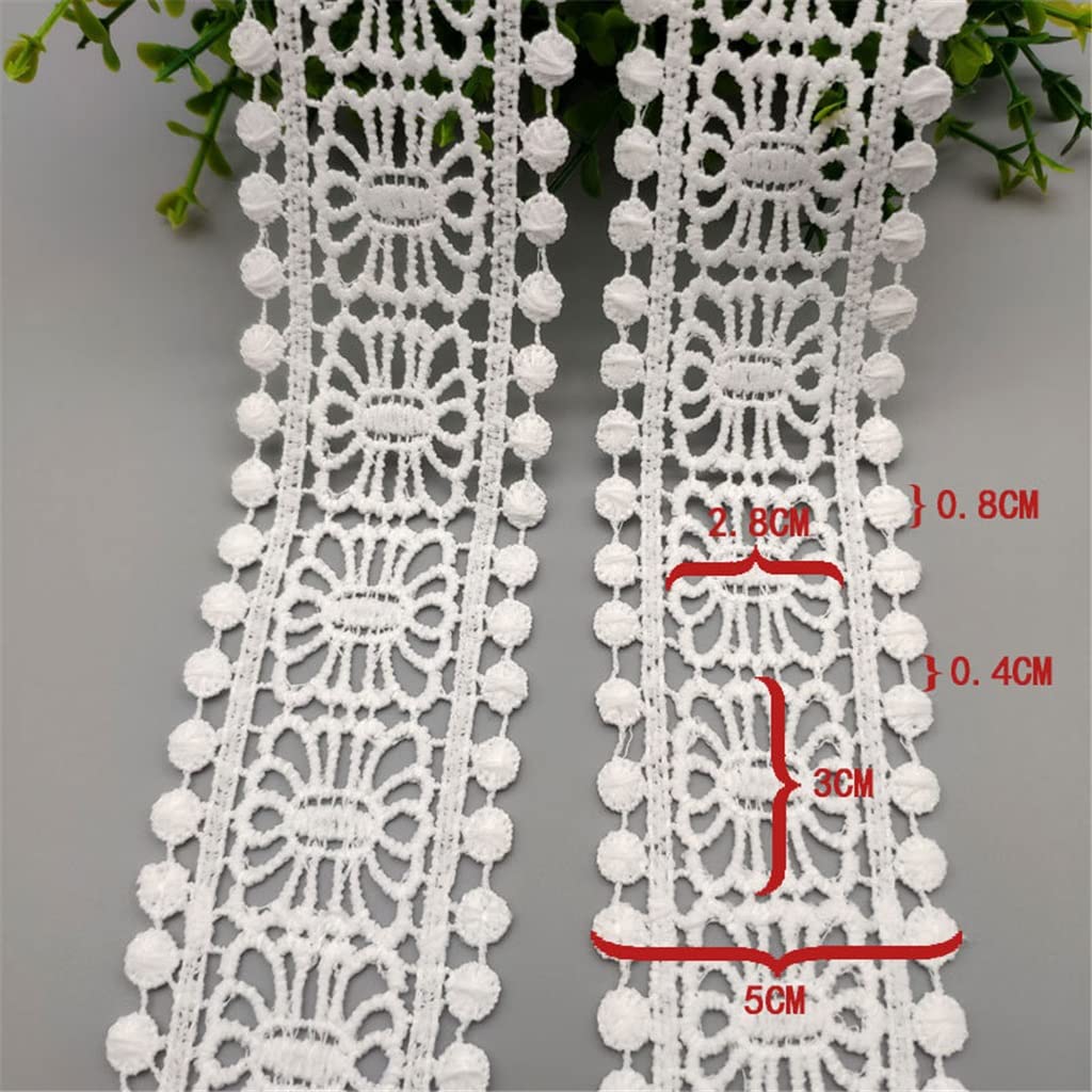 Générique 5cm 2inch évider Floral Brodé Blanc Dentelle Ruban DIY Vêtements Couture et Tissu Rideau Décoration (Couleur : Blanc, Taille : 5cm) (Blanc 5cm)