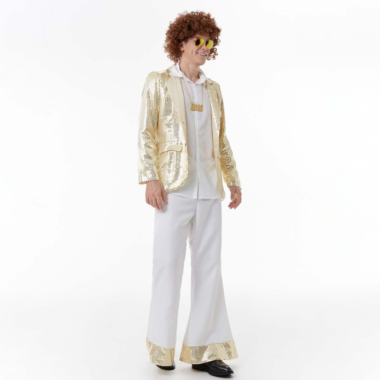 Disfraz de discoteca para hombre, disfraz hippie de los años 70 con peluca afro y accesorios, vestido de discoteca de los años 80, camisa retro para fiesta de Halloween de los años 70
