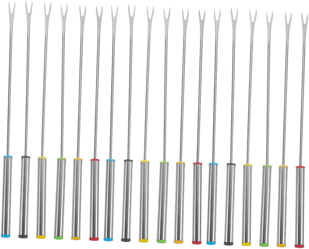 FUOYLOO 18pcs Stainless Steel Fondue Forks Color-coded Bbq Skewers Chocolate and Cheese Dipping Tools for Fruit and Dessert Cooking