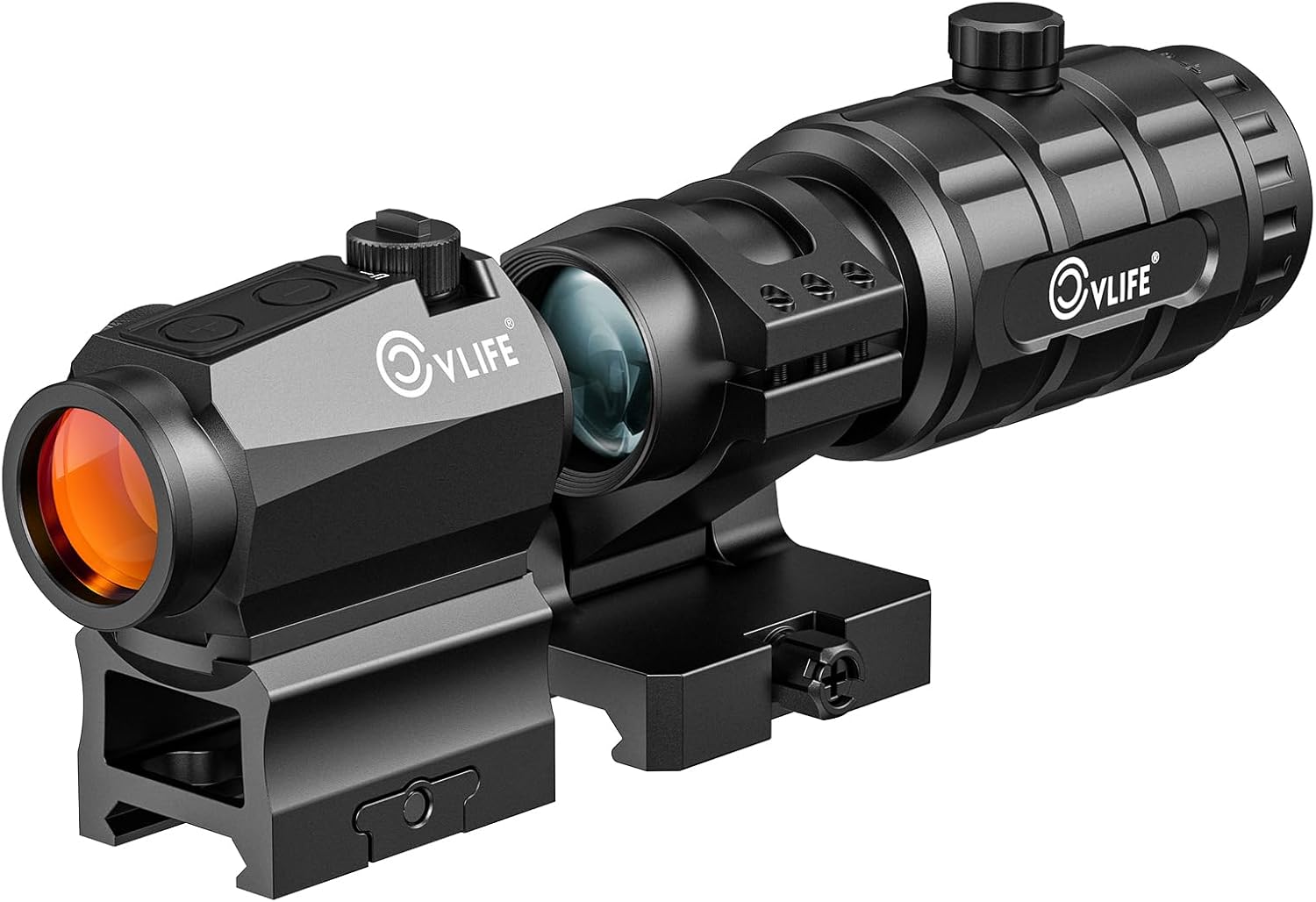 CVLIFE JackalHowl Red/Green Dot Sight & 3X Magnifier Combo Set, 2 MOA Motion Awake Red Dot Optics and Flip-to-Side Magnifier Kit, Absolute Co-Witness Mount