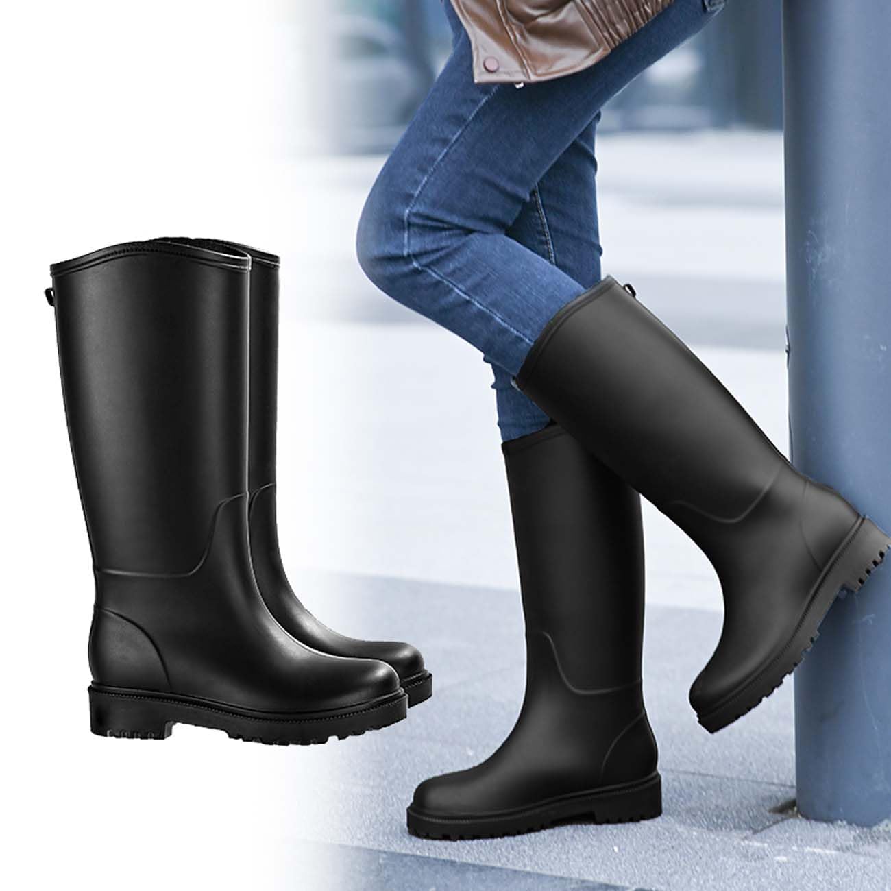 Botas de Agua Mujer Lluvia Altas Impermeable Wellington Boots de Goma Forrado Calentar Antideslizante Botines Impermeables Jardín