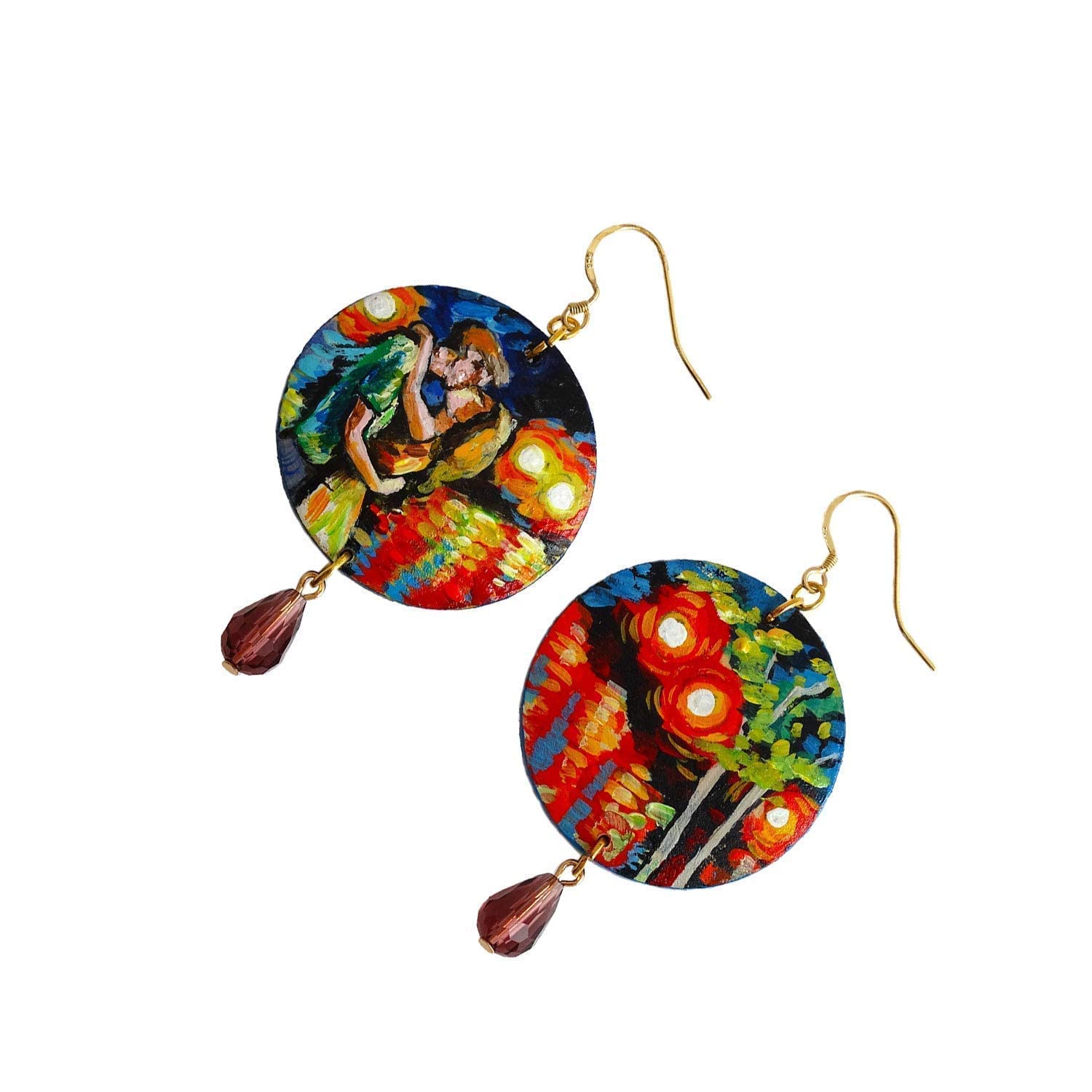 Boucles d'oreilles peintes à la main - HOMMAGE À L'AMOUR D'AFREMOV - Boucles d'oreilles pour femmes, Bijoux en bois peint, Crochet en argent, Made in Italy, Bijoux, Artisanat