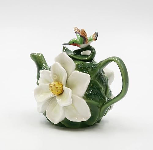 Miniatura 2 de 56647 - Tetera de porcelana con flores de magnolia con colibrí, 4 5/8 pulgadas de alto