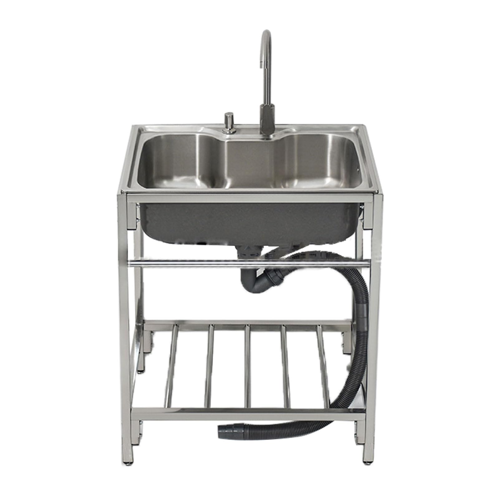 Lavello da Cucina Professionale per ristoranti, autoportante, a Vasca Singola, in Acciaio Inox, con Rubinetto per Acqua Calda e Fredda e ripiano portaoggetti, Ideale per Bar, Hotel
