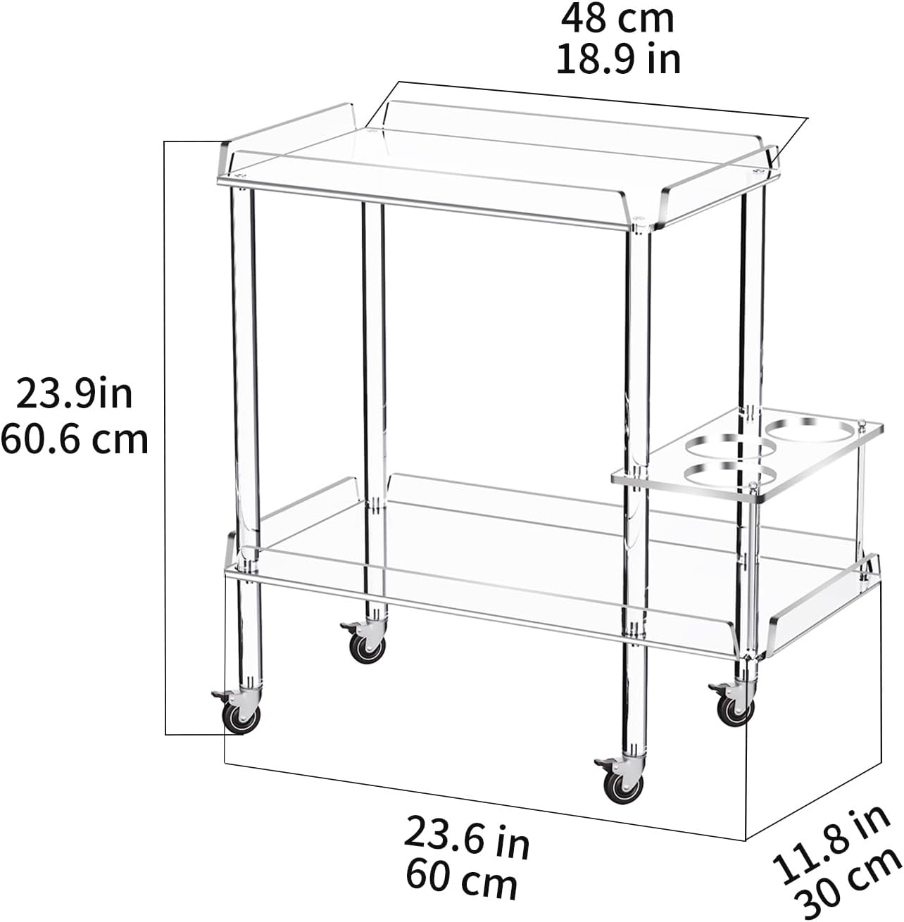 Acrylic Bar Cart, Serving Cart with Wheels Rolling Cart (Clear, Small)
