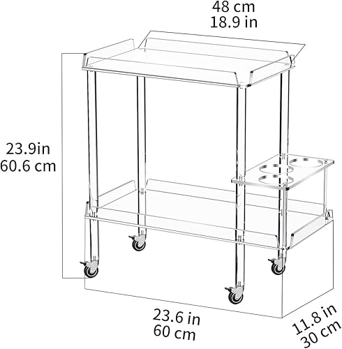 Miniatura 4 de solaround Carrito de barra de acrílico, carrito de servicio para el hogar con ruedas bloqueables, con estante de vino transparente, para cocina y