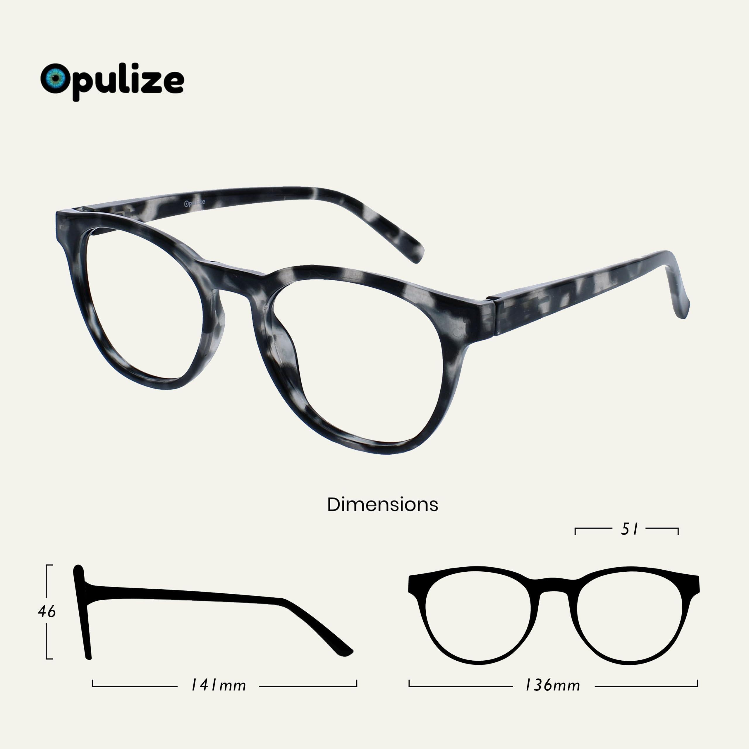 OPULIZE Blu Gafas con Bloqueo de Luz Azul Montura Redonda Negra Gris Carey Bisagras de Muelle Mejoran el Sueño Ordenador Gaming Antirreflejante Hombre Mujer B5-W +0.00 - 3
