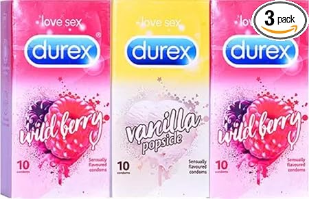 Durex Wild Berry, Vanilla Popsicle (30 Pieces) Condom (Set of 3, 30S)