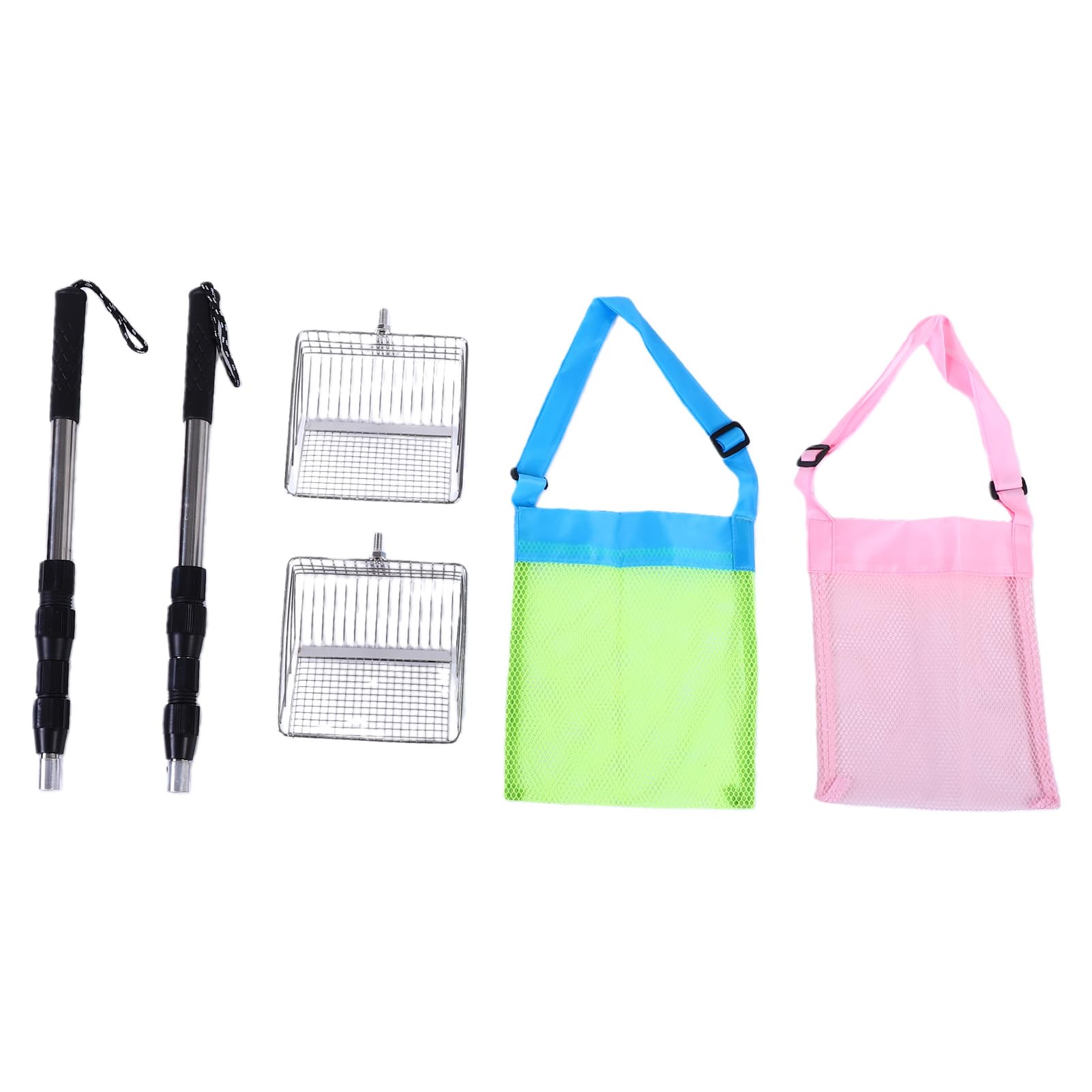 Ejoyous Juego de Tamiz de de Metal con Bolsa Receptora y Bolsa de Malla Expandible para Conchas, Vidrio Marino, Playa, para Niños y Adultos (2 Palas+2 Bolsas de Conchas)