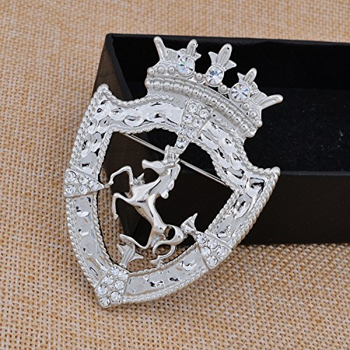 Image of Vintage Gold Tone Crown Horse Pin Brooch Retro Crystal Shield Badge Lapel Pin For Men Women