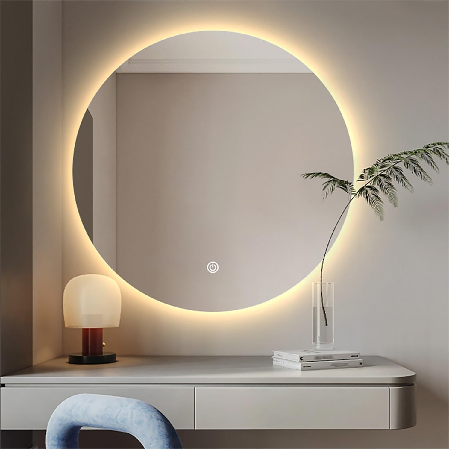 BKSXSOP 44" Large Makeup Vanity Mirror with Lights 20" Round LED Backlit Bathroom for Home Decor, 3-Color Dimmable Defogging Shatter-Proof Touch Button(Dia 50cm)