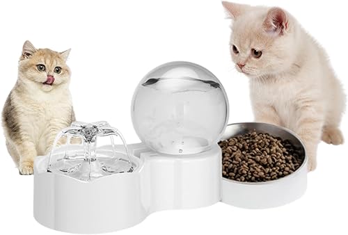 Dispensador de agua y alimentos para gatos, alimentador automático 2 en 1, fuente de agua, juego de cuencos de comida de 78 oz2.3 L, dispensador