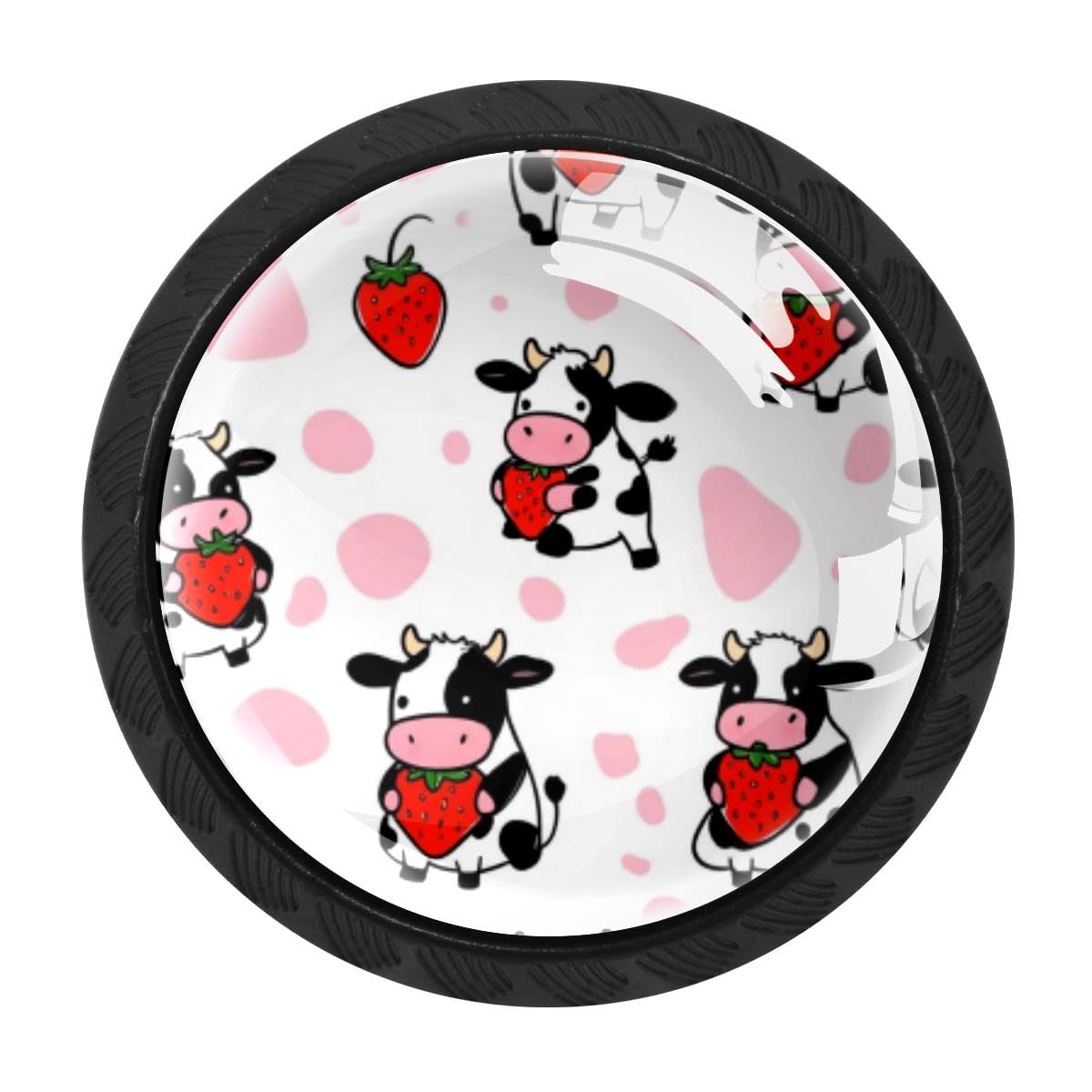 4 PCS Kitchen Cabinet Knobs, Cows Strawberry Drawer Knobs Dresser Handles