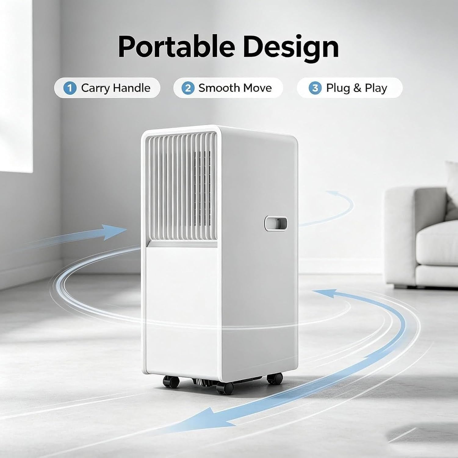 Condizionatore d'Aria Portatile 14000 BTU, raffreddatore Mobile con Telecomando e Timer 24h, modalità Notte silenziosa, Ruote per Camera Ufficio Appartamento, Style 5, 15000 BTU