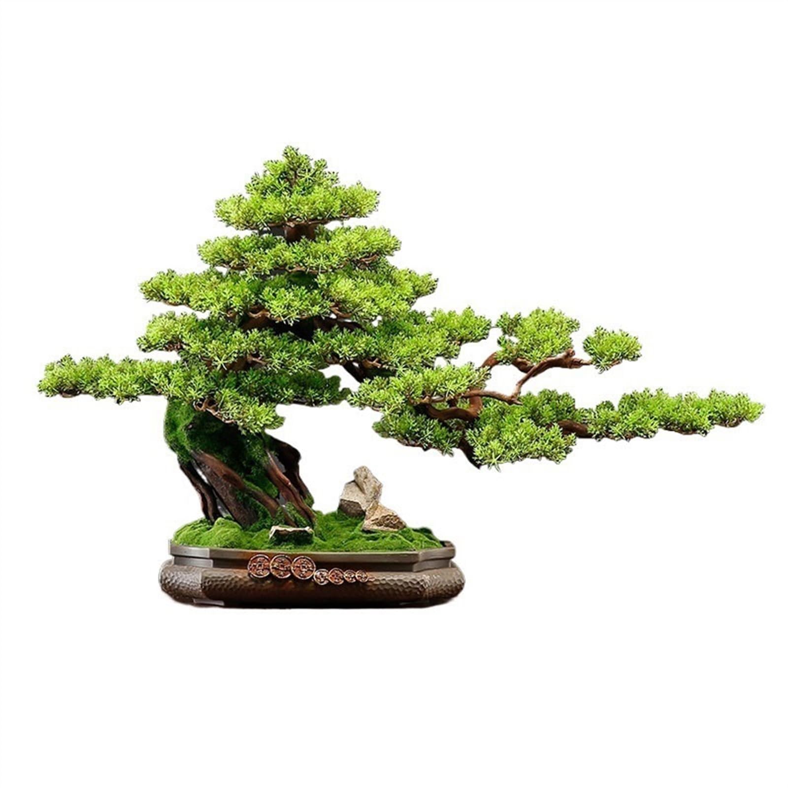 IUokLU Artificial Bonsai Tree Fake Pine Tree Potted Plants Hotel Indoor Chinese Decorative Zen Ornaments Entrance Office Desktop Decorations Artificial Tree